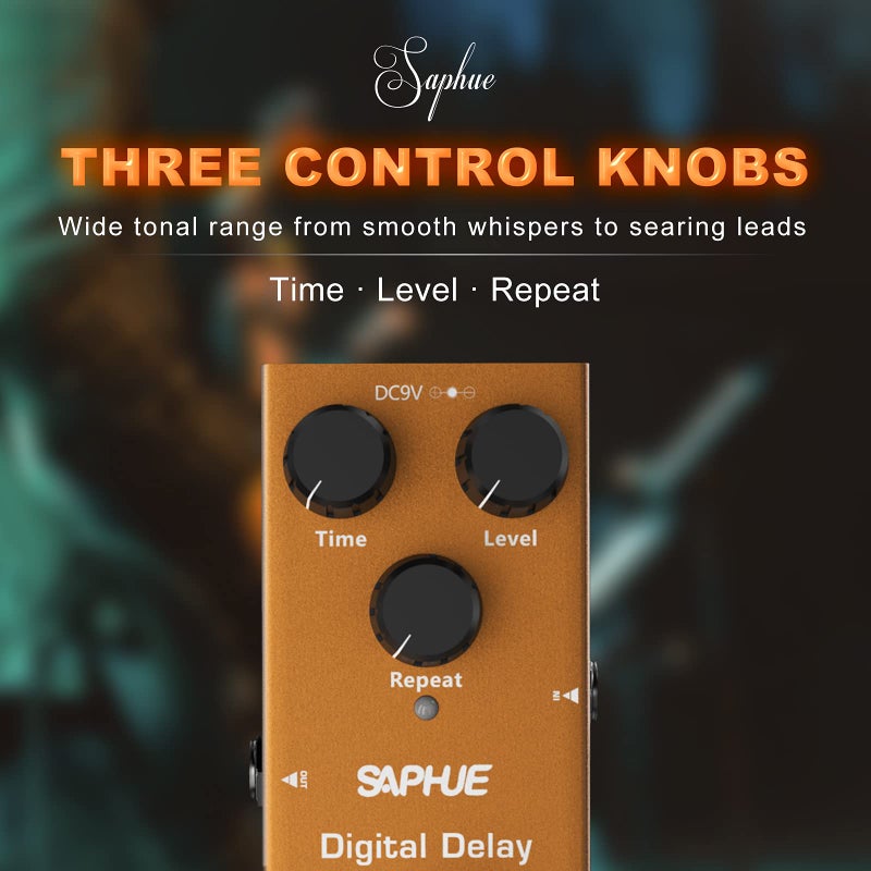 SAPHUE Digital Delay Guitar Effects Pedal Effect Pedals Time/Level/Repeat Knob with Steel Metal Shell Mini Single Type Dc 9V with True Bypass Switch for Multi Electric Guitar Kit - Image 2